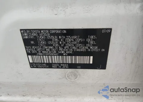 2009 Toyota Rav4 Limited V6 z USA, uszkodzony, nr VIN JTMBK31VX95083662